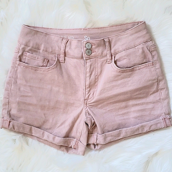 Mid-Rise Jean Shorts Cuffed Bottoms SO Brand Dusky Pink Size 7 Juniors EUC - Picture 1 of 7